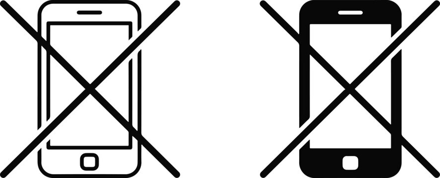Prohibited use of mobile phone icon set with prohibited smartphone cellphone restricted forbidden communication technology restriction prohibition etiquette