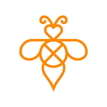 Minimalist orange bee line art logo with heart.