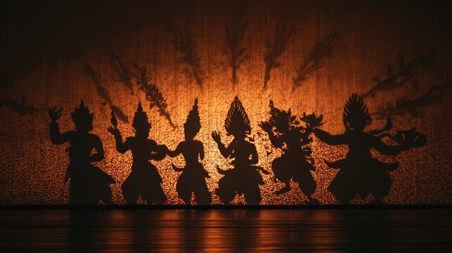 Thai shadow puppets performance traditional art