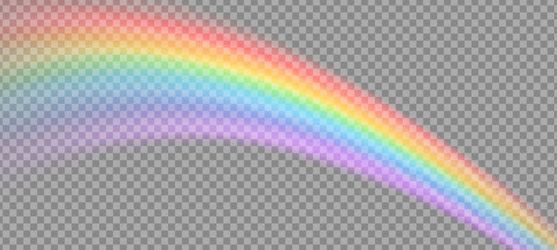 Vector rainbow png illustration with sky gradient and rain drops on isolated background. Transparent rainy day effect with seasonal fall elements, blue weather nature textures and water design.
