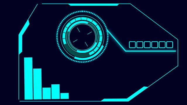 Futuristic digital interface with graphs and circular display. This futuristic digital interface serves as a tech frame. Futuristic digital interface for data screens.