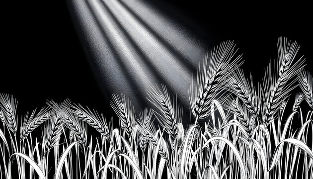 Wheat harvest set line art sketch engraving PNG illustration. T-shirt apparel print design. Scratch board imitation. Black and white hand drawn image, vector style. White tone