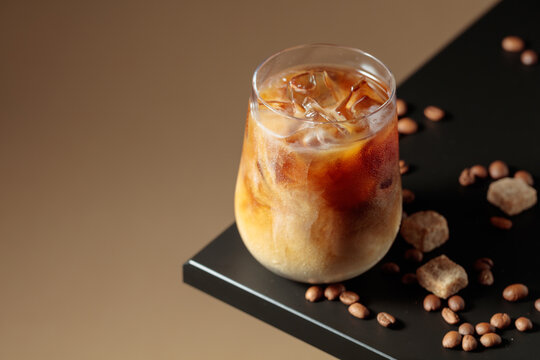 Iced coffee with cream and natural ice.