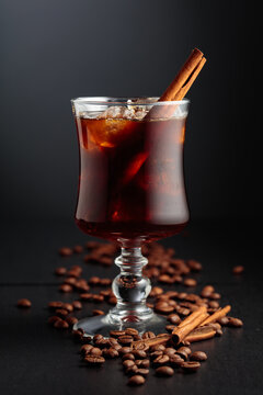Iced coffee on a black background.