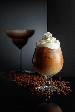 Cream and coffee cocktail with ice.