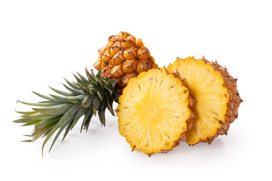 Fresh cut pineapple fruit isolated on white background with clipping path.