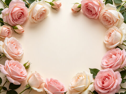Beautiful Wreath of Delicate Pale Pink Roses Arranged in a Circular Frame Creating a Floral Background for Your Special Occasions