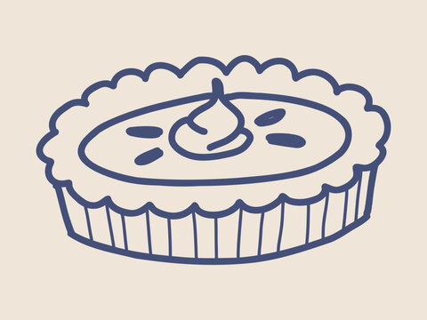 Doodle Pumpkin Pie Icon for Thanksgiving Holiday Vector Illustratio