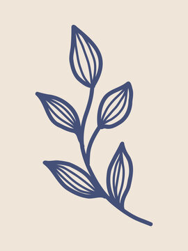 Hand drawn doodle botanical branch with simple outlined leaves in a minimal line art style.