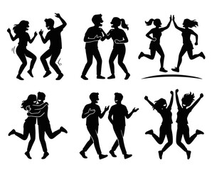 Fototapeta premium People Silhouettes Showcasing Dynamic Duos Expressing Friendship Joy and Lively Communication