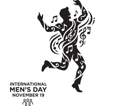 International Men's Day Illustration with Dancing Man and Musical Notes, November 19 Celebration Concept