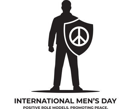 International Men's Day Illustration with Peace Symbol Shield and Positive Role Models Promoting Peace Concept