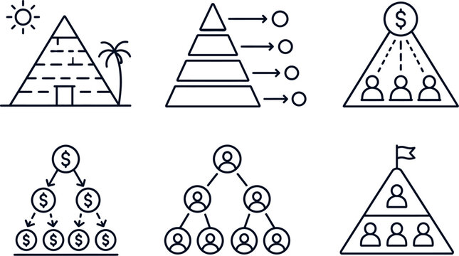 Pyramid Hierarchy Line Icons Set &ndash; Business Structure, Organizational Chart, MLM, Leadership, Success Vector Collection