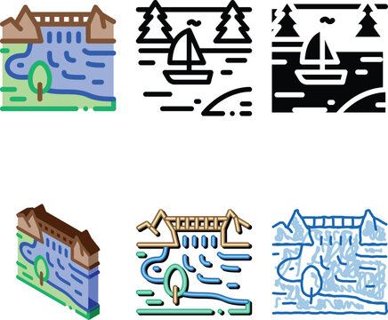 boat in clean river landscape icon vector. boat in river landscape sign. color symbol
