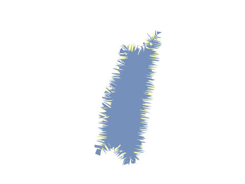 A textured blue shape with frayed edges resembling a weathered fabric patch