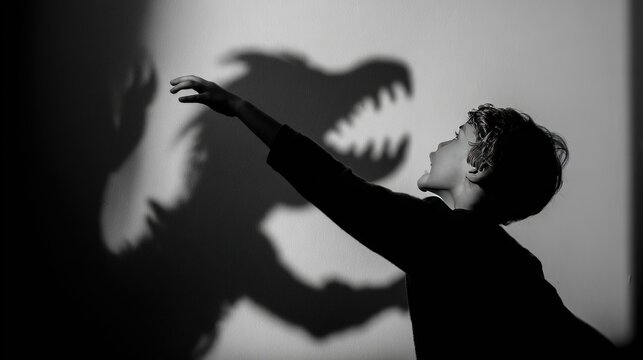 Child facing projected monster shadow