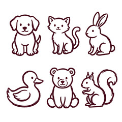 Fototapeta premium Set of cute baby animals illustration with puppy kitten rabbit duck bear and squirrel hand drawn characters