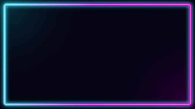 Glowing neon rectangular frame abstract motion graphic