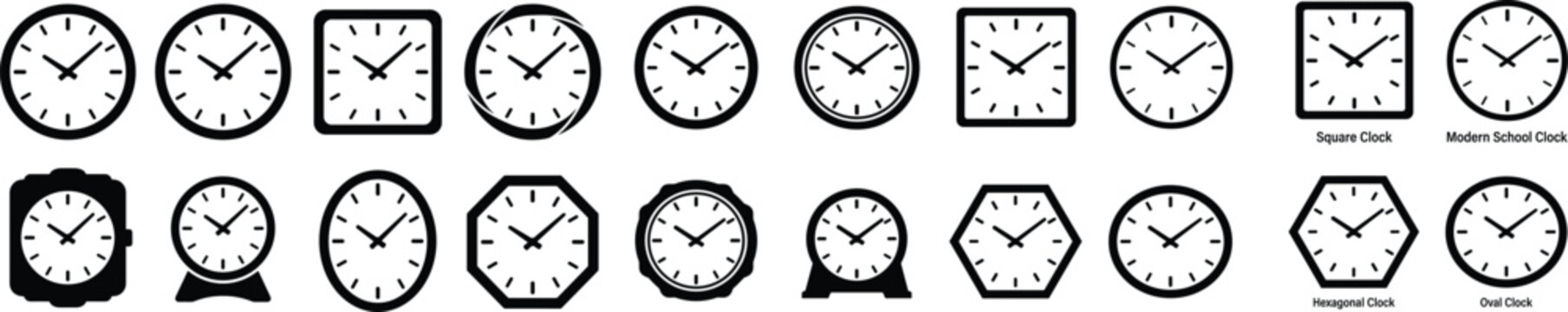 20 Clock Face Silhouette Vector Bundle SVG Wall Clock Icon Set