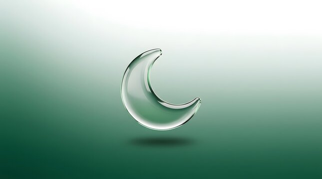 Glossy Crescent Moon Icon 3D Render Green Gradient Background