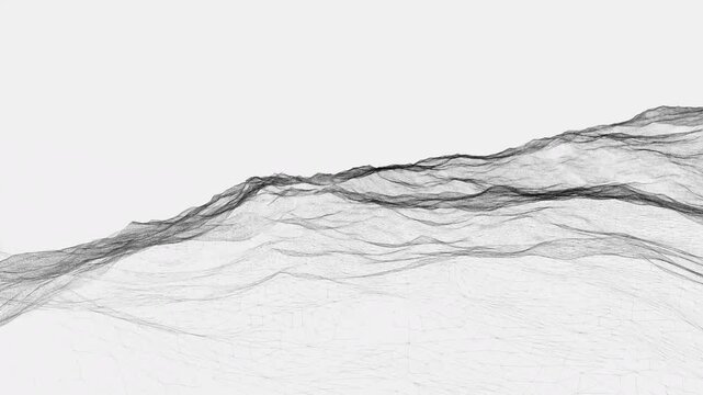 Black wireframe digital landscape moving on white background