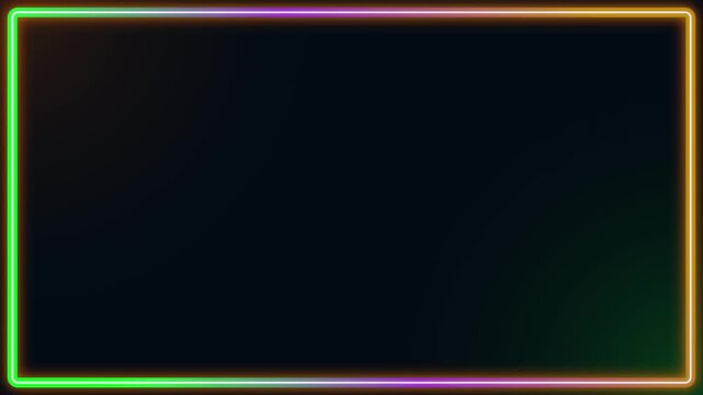 Colorful neon light glowing border frame motion graphic