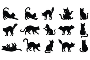Fototapeta premium Dynamic Playful Black Cat Silhouette Bundle For Commercial Graphic Design And Illustration Projects