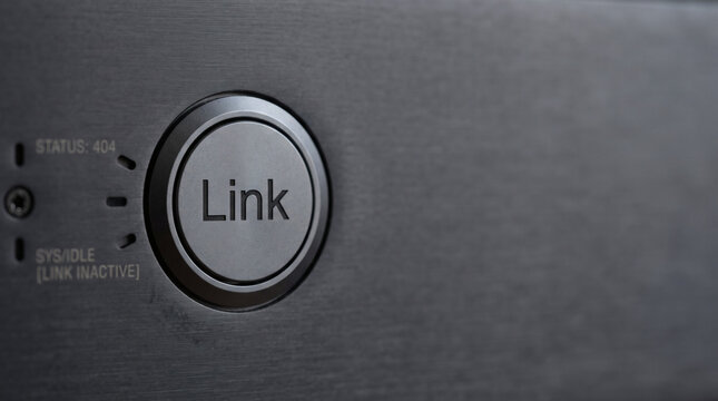 Link button on a dark metallic electronic device panel