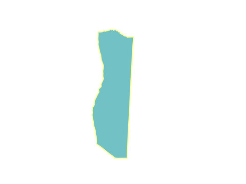 A light blue abstract geometric shape with a thin yellow border outline