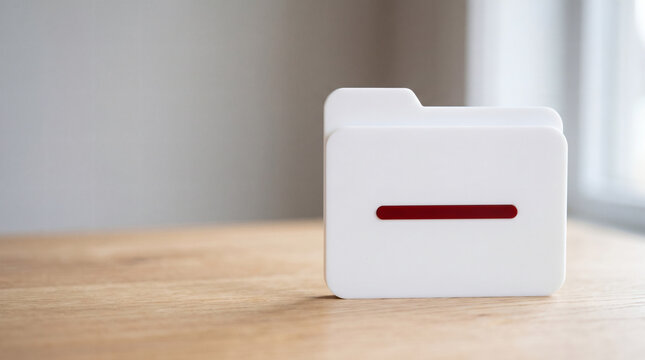 White 3d folder icon with red bar on wooden surface