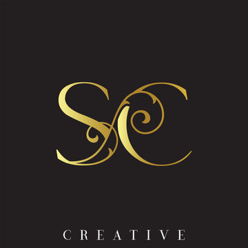 Luxury Silver Gold Wedding Card Double Initial SC Vector Logo Design