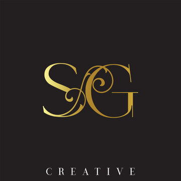 Elegant Gold Double SG Initial Vector Logo for Wedding Studio Brand with Ornamental Swirl