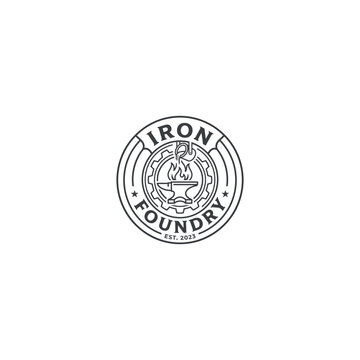 Vintage Iron Foundry Logo with Anvil and Gear Icon