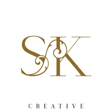 Luxury Silver Gold SK Monogram Vector Logo for Wedding Invitation Branding