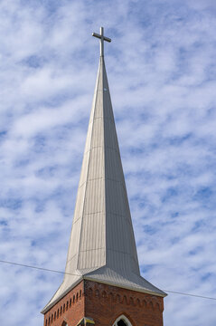 Architecture of a church steeple rooftop