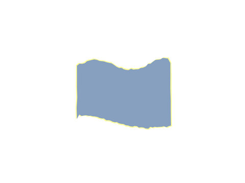 A single rectangular piece of blue paper with rough torn edges and yellow border