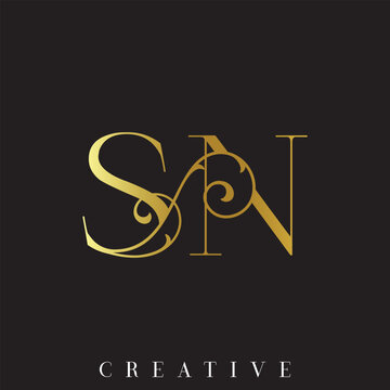 Elegant  Gold SN Initial Wedding Vector Logo with Ornamental Swirl