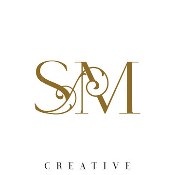 Elegant Gold Double SM Letter Combination Vector Logo Design with Ornamental Swirl