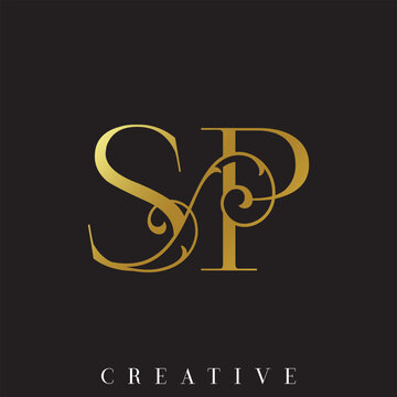 Elegant Silver Gold SP Initial Wedding Vector Logo with Ornamental Swirl