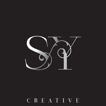 Double Letter SY Monogram Silver Gold Vector Logo for Luxury Wedding Invitation