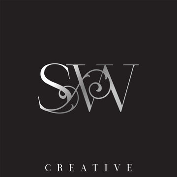 Elegant Silver Gold Wedding Initial SW Letter Vector Logo with Ornamental Swirl