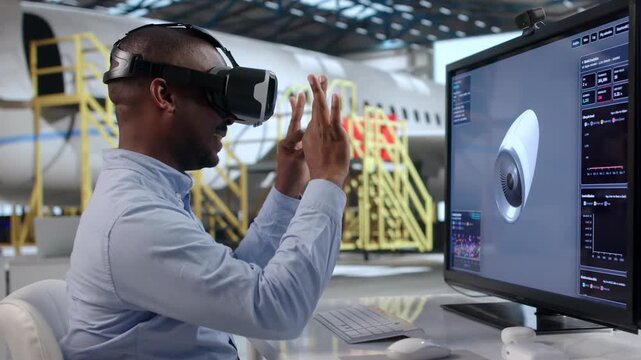 Young African American Aerospace Engineer Uses Virtual Reality