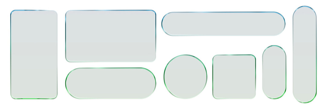 Transparent glass elements with liquid morphism effect for ui design and modern interfaces. Rounded rectangles, circles and buttons with frosted blur overlay Glassmorphism components for web or app