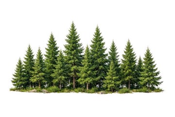 Fototapeta premium Lush evergreen forest isolated on white background.