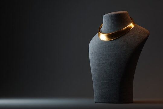 Golden necklace on mannequin display