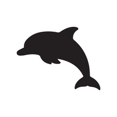 A clean, black silhouette of a dolphin leaping © Taufikur