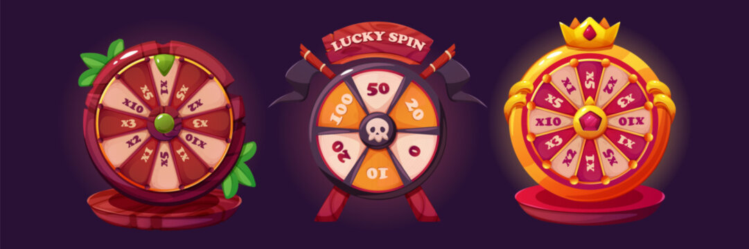 Fortune spin wheel in lucky casino game design with golden arrow and prize segments. 3d neon roulette icon, red circle shape on isolated background, jackpot bonus for lottery winners.