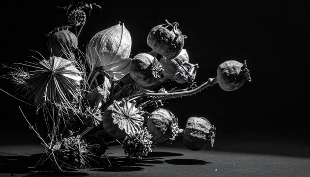 Black and white still life flowers.