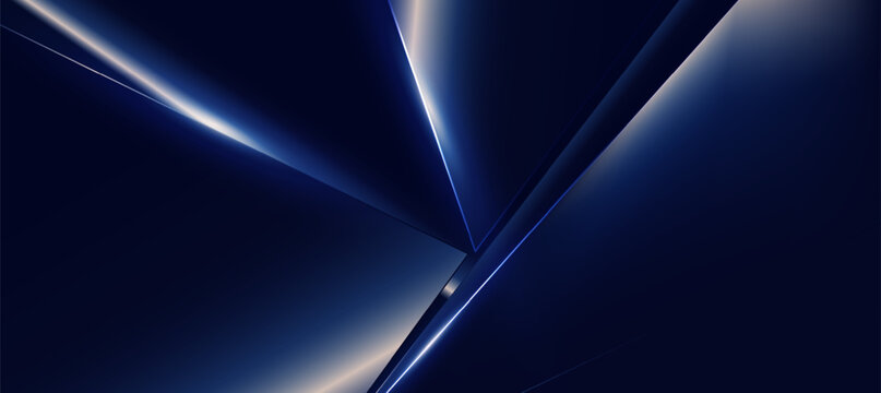 Abstract Dark Blue Geometric Background with Dynamic Neon Light Lines