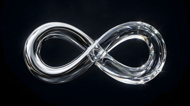 Infinity symbol made of water splash. Liquid eternity sign isolated on black background.